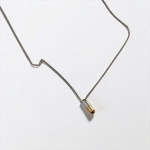 Two-Tone Capsule Pendant Necklace Real Gold & Silver Minimal Pill Charm Necklace